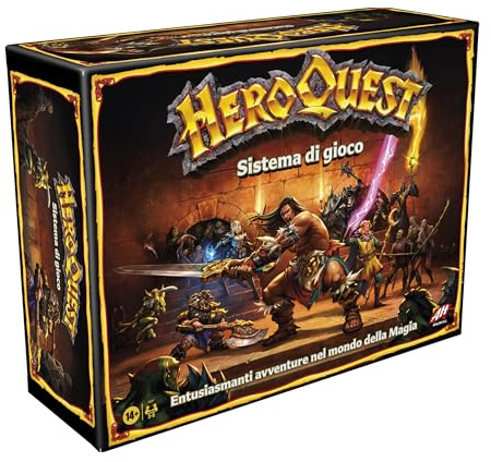 Hasbro Gaming - Avalon Hill, Heroquest, Adventurspiel Fantasy im Dungeon Crawler Stil mit über 65 Miniaturen, ab 14 Jahren in Su, für 2-5 Spieler (italienische Version), F2847803, Mehrfarbig