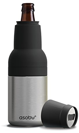 Asobu Frosty Beer Holder 2 Go Vacuum Insulated Double Walled Stainless Steel Beer Can and Bottle Cooler with Beer Opener, Bpa Free, Fits Standard 12oz Bottles, Gift for Beer Lovers (Star Silver)