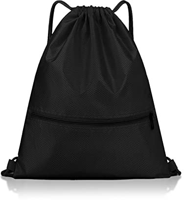 TSHAOUN Turnbeutel mit Reißverschluß Wasserdicht Sportbeutel Verstellbar Tunnelzug Rucksack,Wasserdicht Sportbeutel Hipster Gym Bag Rucksackb Mit Verstellbar Tunnelzug Gymsack (black)