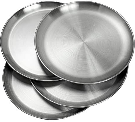 WANBY Piatti in acciaio inossidabile inox 304 metallo piatto in acciaio leggero Unbreakable cena piatti Set di piatti non tossine lavastoviglie Safe BPA libero e sano (26cm 4 Pezzi)