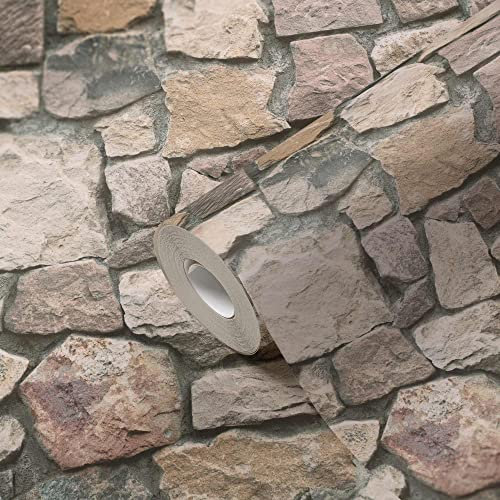 BRICOFLOR Steine Tapete | 3D Steintapete in Mauer Optik | Naturstein Tapete in Beige und Grau | Papiertapete in Steinoptik ideal für Wohnzimmer und Flur