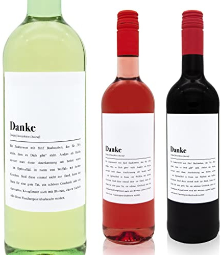 5x Flaschenetikett »Danke« Definition: Selbstklebender Aufkleber für Weinflaschen