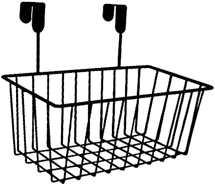 Milageto sobre la Puerta del gabinete Organizador Cesta Rejilla Cestas de Almacenamiento con Ganchos Decoraciones Cesta Colgante de Metal de Hierro para, Negro