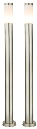 ETC-Shop Stehleuchte Außen Edelstahl | Gartenlampe, Sockelleuchte, Wegleuchte | Silber| Höhe 110 cm | 2er Set