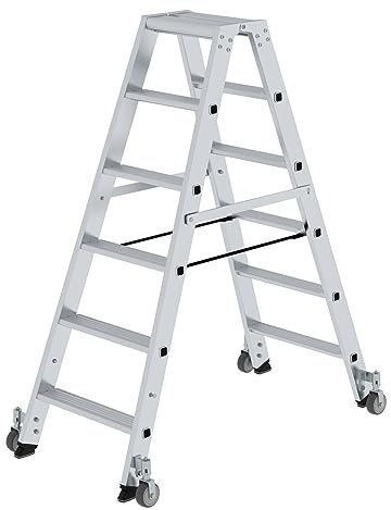 PROREGAL Stufen-Stehleiter | beidseitig begehbar | mit Rollen | 2x6 Stufen | Leiter, Teleskopleiter, Trittleiter, Bockleiter, Sprossen-Doppelleiter