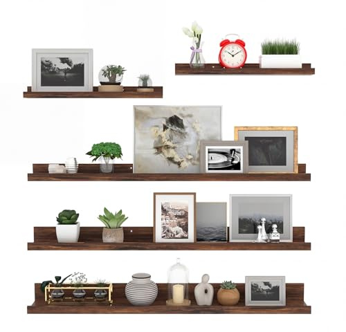 Giftgarden 90cm Estanteria Pared de Madera, Baldas Pared Marrón para Baño, Entrada Recibidor, Cocina, Salon-Juego de 5 con Diferentes Tamaños