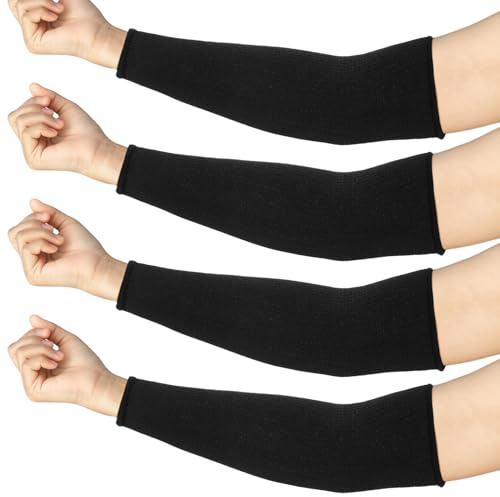 Neer 4 pares de mangas protectoras de brazo para piel fina, anticortes, resistente a las quemaduras, manga para antebrazo para cocina (negro, 11.8 pulgadas)
