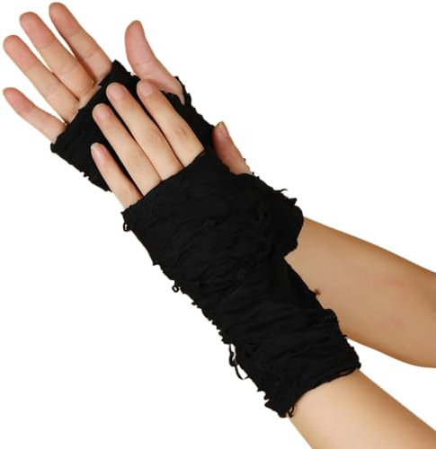 Wambere 1 Paar Halloween Fingerlose Handschuhe,Damen Punk Gothic Handschuhe Spinnennetz Spitzenhandschuhe für Halloween Party Maskerade Kostüm Cosplay,Schwarz A