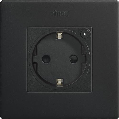 SIMON - KIT enchufe iO conectivo de empotrar, Serie Simon 270, 230V, 16 A, Sistema de embornamiento a tornillo, Fácil de Instalar, Incluye Marco, Tapa y Mecanismo, Color negro mate