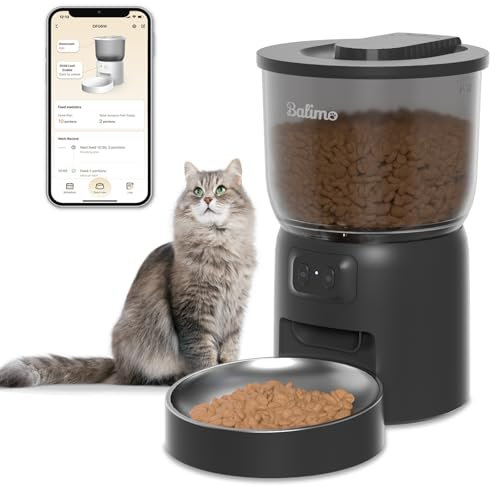 Balimo Distributore Automatico Cibo Gatti, 2.4G WiFi Dispenser Crocchette Gatto, 3L Distributore Automatico Cibo Cani, Adatto Controllo App, Da 1 a 10 Pasti al Giorno, Nero