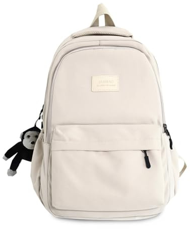 FANDARE Schulrucksack Damen Daypack mit Laptopfach Schultaschen Herren Laptop Rucksack für Mädchen Teenageralter Leichter Rucksack Wasserabweisend College für Ausflüge, Uni, Schule Büro Beige weiß