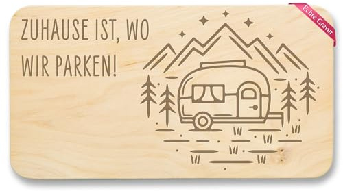 Shirtracer Frühstücksbrettchen Holz - Zuhause ist da wo wir parken - Geschenkidee Wohnanhänger Wohnmobil Camper Geschenk - 22x12 - Holz - geschenke für wohnwagen campen frühstücksbrett - SB01