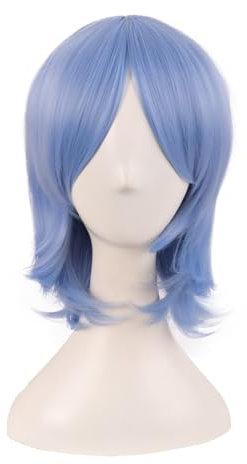 MapofBeauty 16 Pouces/40 cm Synthétique Fibre Shoulder Longueur Cosplay Court Layered Perruques (Léger Bleu Violet)