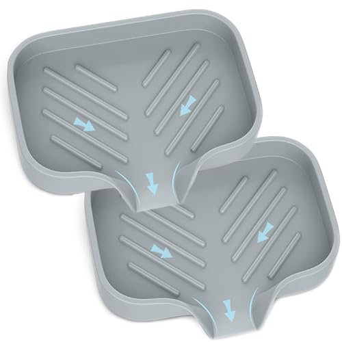 H&W 2Pcs Silikon Seifenschale,Seifenhalter für Küchenspüle,Premium Seifenablage,Seifenschale mit Ablauf für Badezimmer,Küchentheke,Seife Trocken Halten(Grau+Grau)