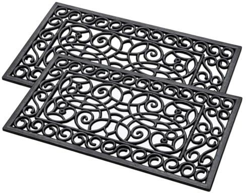 EDS Heavy Duty Rubber Door Mat, Non-Slip Dirt Scraper Entrance Mat for Front Door Indoor Outdoor Welcome Floor Mat for Entryway Patio Garden & Porch Decorative Design (PACK OF 2)
