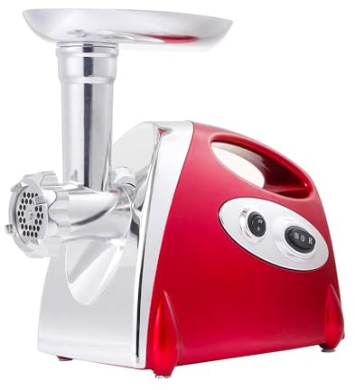 Tritacarne Multifunzione Ideale per Preparare Salsicce ed Hamburger - Macina Carne e Passapomodoro Elettrico, in Acciaio, 41.5x25x25.3cm, 1200W, Rosso