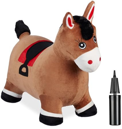 Relaxdays Hüpftier Pferd, mit Bezug, inkl. Luftpumpe, Hüpfpferd bis 50 kg, BPA-frei, Kinder ab 3 Jahre, Hüpfpony, braun