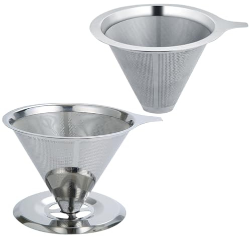 AOOPOO Lot de 2 Filtre à Café Permanent en Acier Inoxydable, 800 Mailles Goutteur de Café Conique Réutilisable à Double Maille, Filtre à Café sans Papier pour Faire du Café Manuel