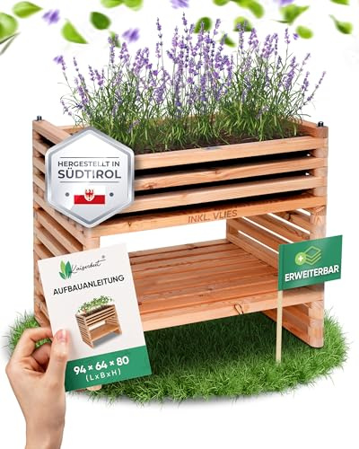 Kaiserbeet® Hochbeet aus Lärchenholz 94x64x80cm [ERWEITERBAR] Blumenkasten für Garten, Balkon & Terrasse - Hochwertig & wetterfest - Kräuterbeet für Gemüse Kräuter & Blumen - Blumenkasten aus Südtirol