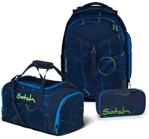 Satch Match Schulrucksack Set 3tlg. (Blue Tech) inkl. Schlamperbox und Sporttasche