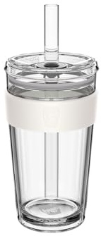 KeepCup Longplay Cold Cup – Bicchiere a doppia parete in vetro con coperchio e cannuccia, 454 ml, gesso