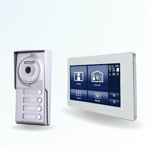 BT Security Portier interphone vidéo Neo 2 Fils - 4 Appartements - 4 écrans tactiles connectés 7 Blanc