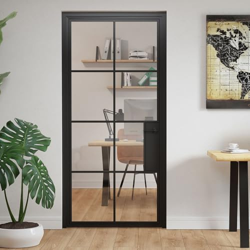 SEART Loft-Glastüren innen Türenset mit Griff für Büro, Bad, Kleiderschrank, Speisekammer Akron (Transparentes Glas, links) 80x200 cm