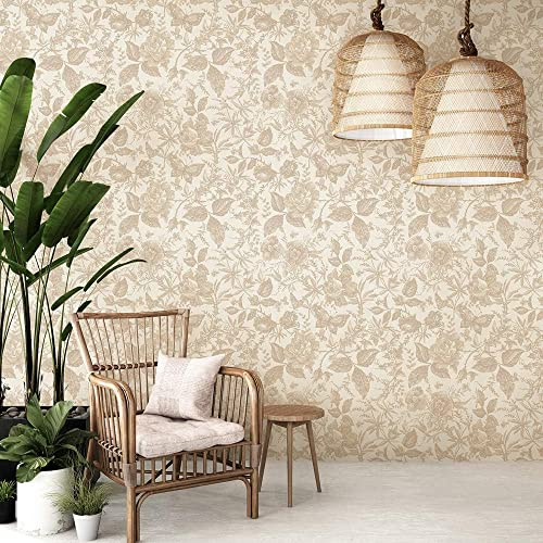 neukids Vintage Floral Furniture Film Foil Cabinet Furniture,Beige,40x250cm | Bedroom Living Room Peel and Stick Wallpaper Self Adhesive Flower Decorative Film,Kitchen Cabinets Fireplace Decor