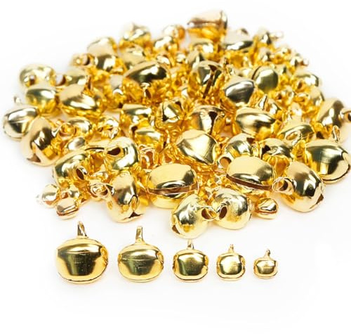 Qiantull 200 pezzi Piccole campanelle Mini schelle Campane in metallo per il fai da te in rame antiruggine, suonanti, Bells per il fai da te, Natale, campanellini per bastoncini, matrimonio