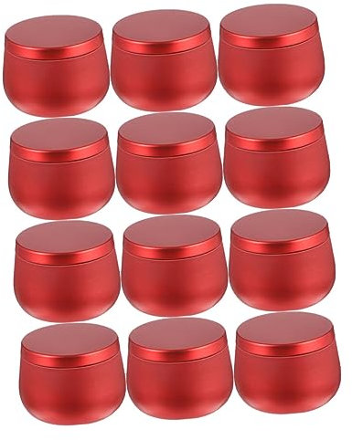 FUNOMOCYA Sealed Tinplate Candy Storage Canister 8oz Round Multi-Purpose Tea Storage Jar Red Metal Container 12pcs Set for Kitchen Organization and Craft Supplies