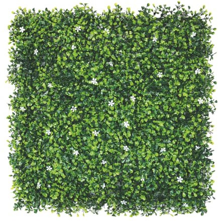 UTILIA Siepe Artificiale Da Parete Bosso Fiorito, Pannello Componibile con Foglie 3D in Polietilene, Resistente ai Raggi UV per Decorazioni di Interni, Esterni, Balconi e Terrazze