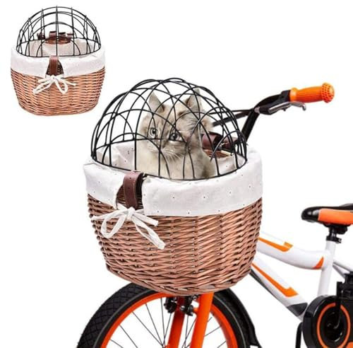 DSDGVDFBV Braun, Fahrradkorb Hund, Fahrradkorb Vorne Für Kleine Haustiere Katzen Hunde Abnehmbarer Fahrrad-Lenkerkorb Mountain Picknick Einkaufen