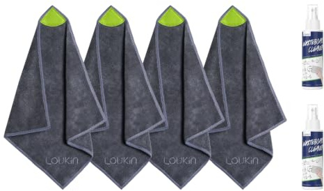 LOUKIN Set 4 Chiffons Nettoyage Tableau Blanc Magnétiques Nettoyant 2x100ml | Réutilisable & Lavable, Microfibre, Sans Rayures, Sans Peluches, Résistant Couleur, Avec Nettoyant Tableau Blanc Certifié AP