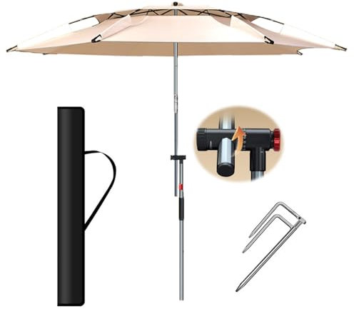 Angelschirm 220cm 240cm Sonnenschirm Groß Strandschirm Windschutz Regenschirm Tragbar Gartenschirm mit Fiberglasstangen Kippbarer Campingschirm(220cm)