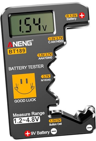 ANENG BT189 Battery Tester for AAA,AA,C,D,9V,F,6F22,1.5V/3V Button Batteries,LCD Display Household Battery Detector,Detects Battery Power By Voltage,Universal Battery Checker