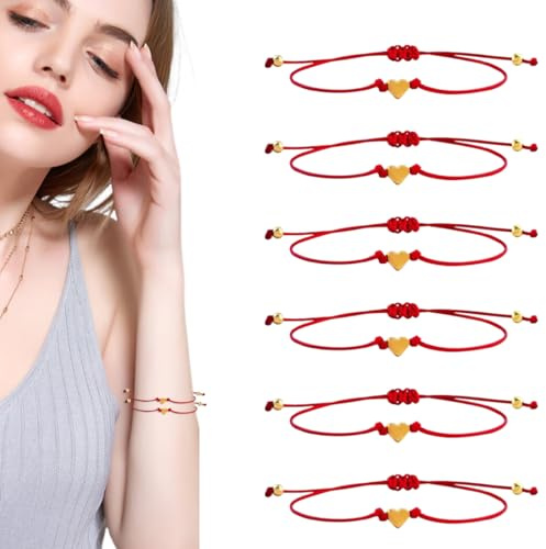 Confezione da 6 braccialetti cuore rosso, bracciale regolabile, bracciale rosso adatto per madre figlia sorella fidanzato fidanzata migliore amico braccialetto dell'amicizia regalo di San Valentino