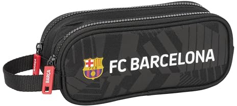 Safta F.C. BARCELONA BLACK - Portatodo Doble Niño, Estuche Infantil, Estuche Niño, Ideal para Niños en Edad Escolar, Cómodo y Versátil, Calidad y Resistencia, 21x6x8 cm, Color Negro
