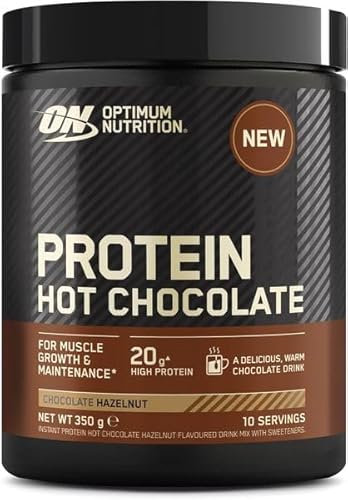 Optimum Nutrition Protein Hot Chocolate Hazelnut Powder, 20 g High Protein Per Serving, ProTherma Hydrolyzed Whey for Easy Mixing, Tasty Shake for Muscle Growth & Maintenance, 10 Servings, 350 g