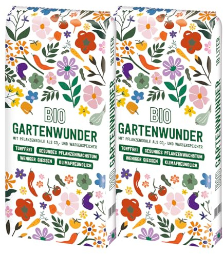 Bio GARTENWUNDER Torffreie Bio-Allrounderde mit Pflanzenkohle – Nachhaltige Erde für Balkon, Kübel, Garten und Gemüse - 2x18 Liter