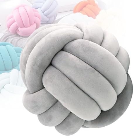 Knoten Kissen, Knotenkissen, Zierkissen Aesthetic Sofakissen aus Teddysamt, Kissen Knotent, Bett Deko Kissen Runden für Kind Schlafzimmer, 26 x 26cm (Grau)