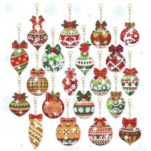 FYting 20 Stück Diamond Painting Weihnachten Anhänger,5D Diamant Painting,Diamond Painting Kinder SchlüSselanhänger, Geschenkanhänger, Fensterbehang (Weihnachten)