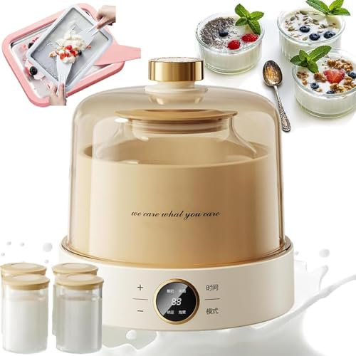 Yogurtera Totalmente Automática, Máquina de Fermentación Inteligente para el Hogar de 15 W con Control de Temperatura Constante y Temporizador, Recipientes de Vidrio de 1 L, Fermentación de 360°
