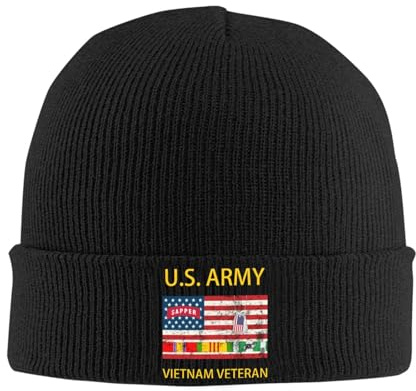 SwpWab US Sapper Vietnam Veteran Cozy Winter Essential: Hand-Knitted Hat Ultimate Warmth Black