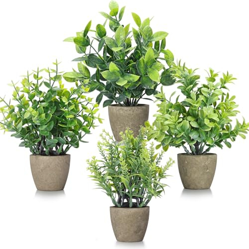 4 Pack Fake Plants Mini Artificial Greenery Potted Plants Bathroom Decor