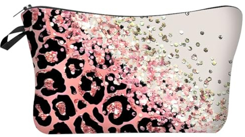 MEZHEN Kosmetiktasche Leopardenmuster Schminktasche Make-up Tasche Beutel Geldbörse Reißverschluss Federmäppchen Glitzer Kosmetikbeutel Kulturbeutel Reise Kulturtasche Wasserdicht Frauen und Mädchen