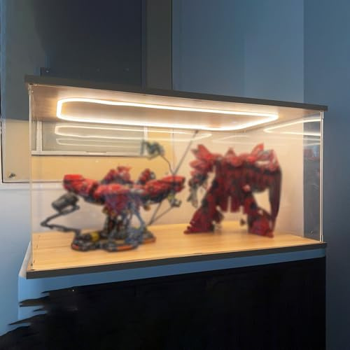 CMYUN Acryl Vitrine Lange Acryl-Vitrine für Sammlerfiguren, Beleuchtete Transparente Acryl-Vitrine für Wackelköpfe, Große Rechteckige Aufbewahrungsvitrine für Modellautos(35x30x20cm/14x12x8in)
