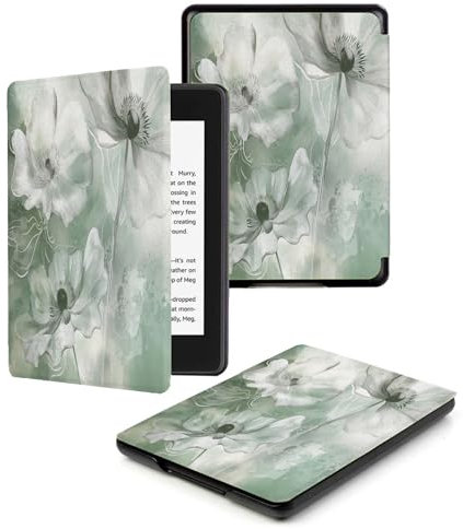 Étui pour Kindle Paperwhite 6.8 (11e Génération, 2021) Mince et Léger Smart Cover avec Fonction de Veille/Réveil Automatique, Vert Floral