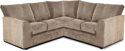 SOFASELECTIONUK LTD Jumbo Cord 2C2 Corner Sofa – 5-Seater Fabric Sofa with Firm Cushions | Supportive High Back Corner Couch for Spacious Family Living Rooms (Beige, High Back)