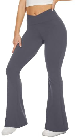 TNNZEET utsvängda byxor dam, midja, breda ben, yogabyxor, ogenomskinliga, bootcut, leggings, joggingbyxor, jazzbyxor, för gym, sport, Mörkgrå, XL