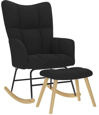 Teenpull Schaukelstuhl mit Fußhocker, Schwarz, Stoffbezug, Komfortabler Sessel für Wohnzimmer, Schlafzimmer, Leseecken, Entspannung, Modernes Design